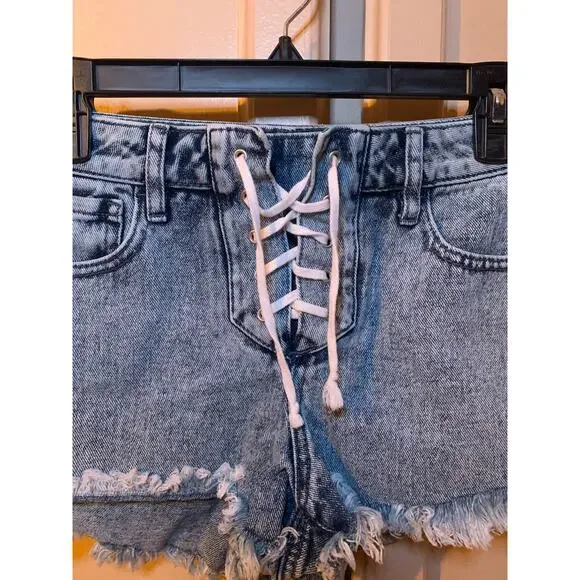 Pacsun High Rise Festival Jean Shorts Size 24 Lace up Front - Picture 9 of 10